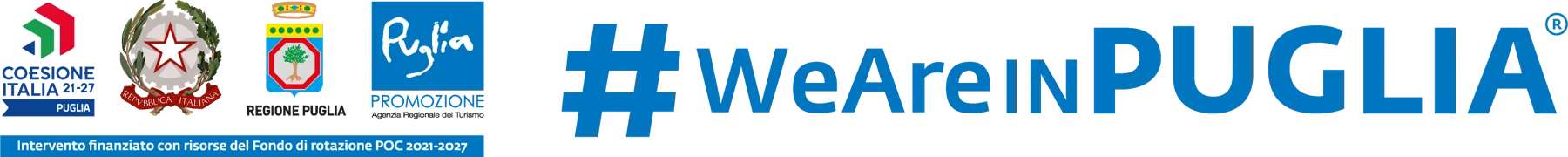 Coesione Italia 21-27 Puglia, Repubblica Italiana, Regione Puglia, Puglia Promozione – #WeAreInPuglia. Intervento finanziato con risorse del Fondo di rotazione POC 2021-2027